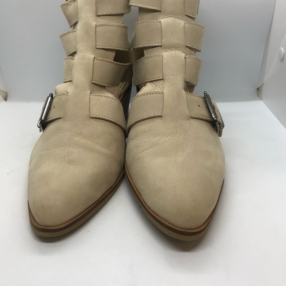 Crevo Leather Strappy Shootie Size 10 Zipper Back Block Heels JESSAMINE Bone - Picture 4 of 10